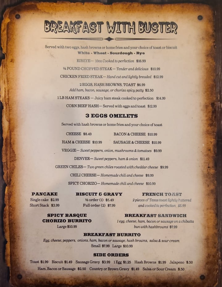 A breakfast menu